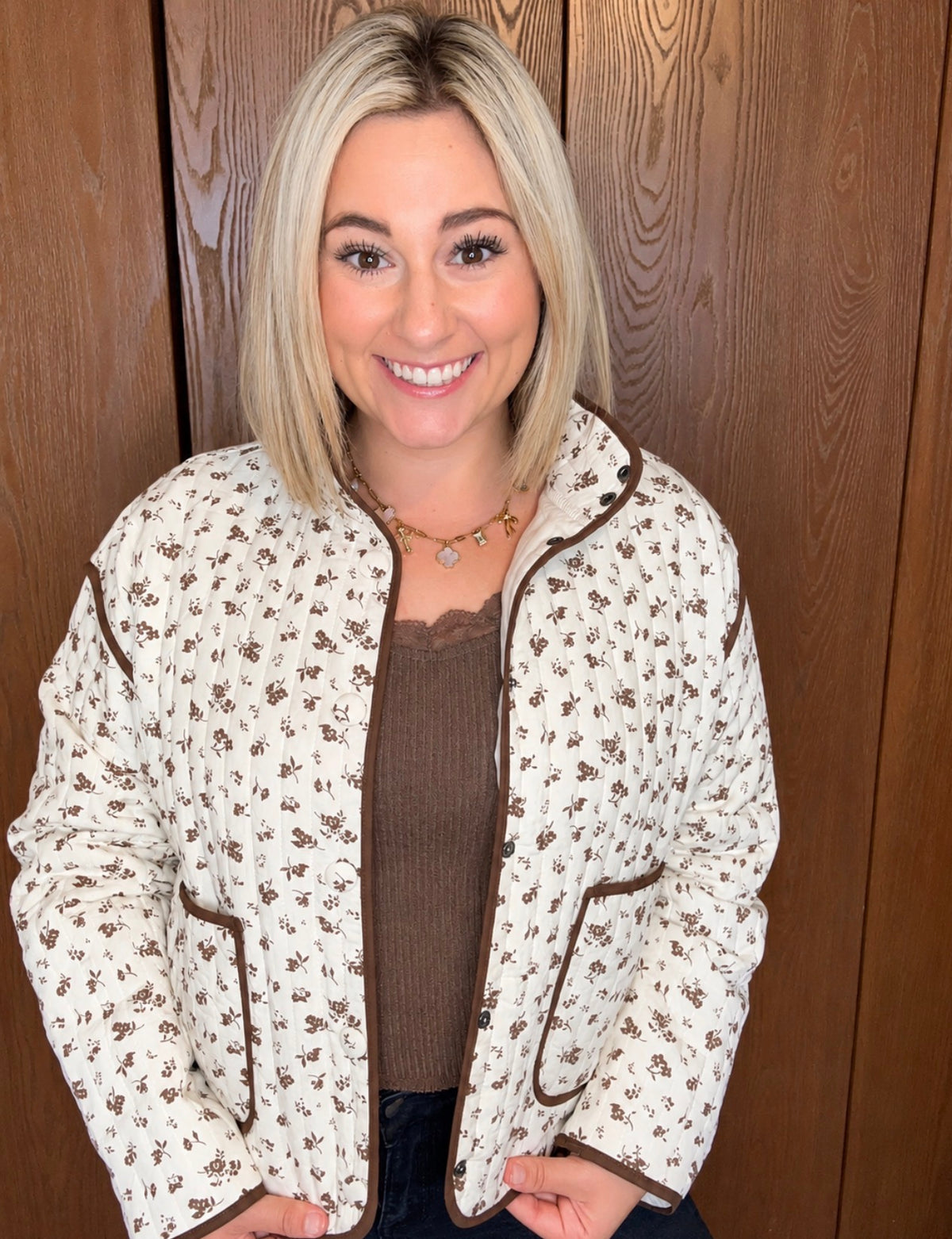 Floral Print Snap Button Quilted Jacket