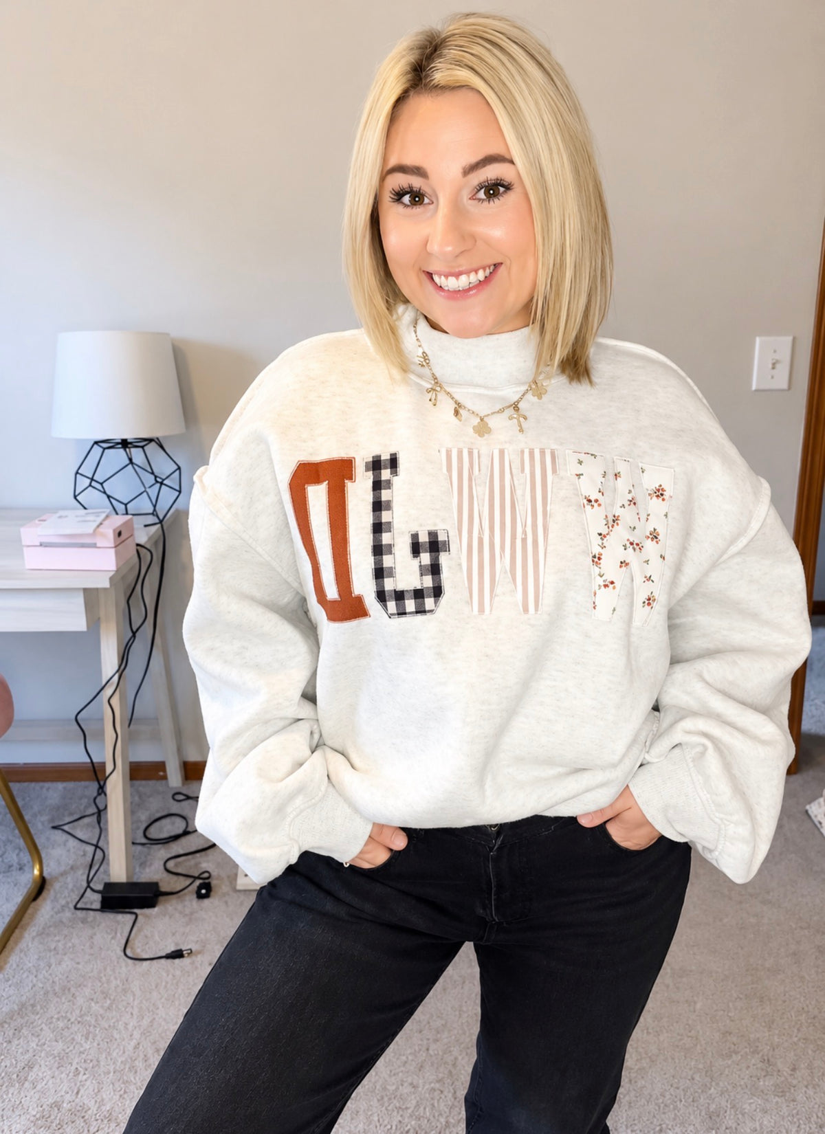 WWJD Embroidered Patchwork Sweatshirt