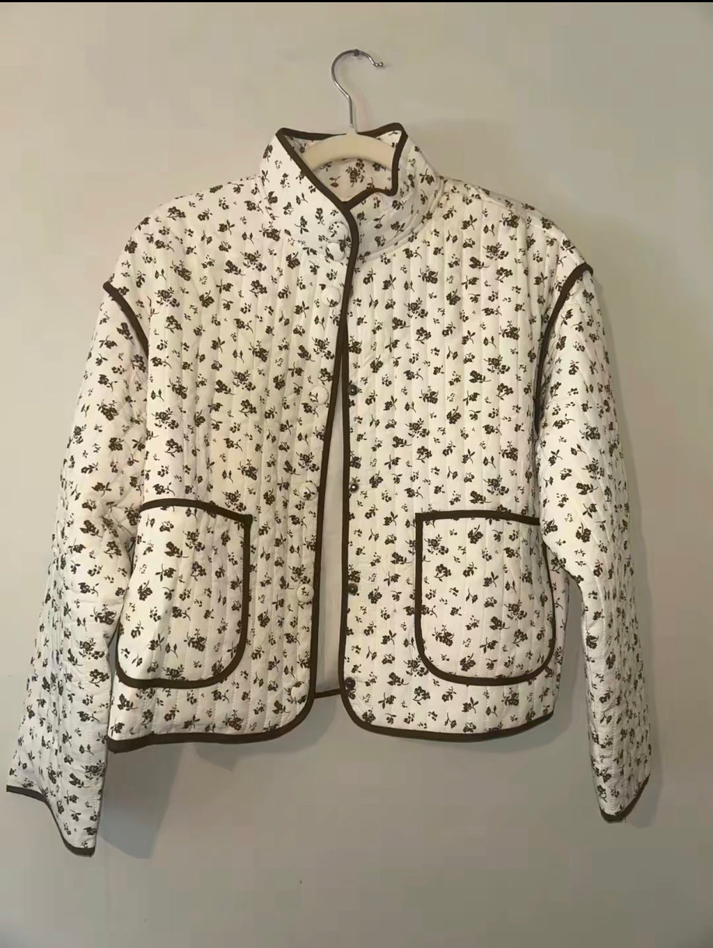 Floral Print Snap Button Quilted Jacket