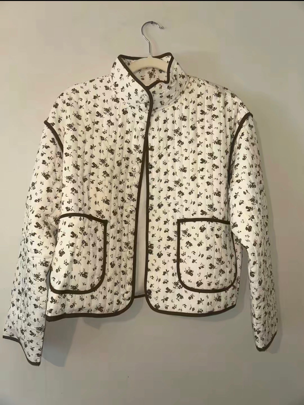 Floral Print Snap Button Quilted Jacket