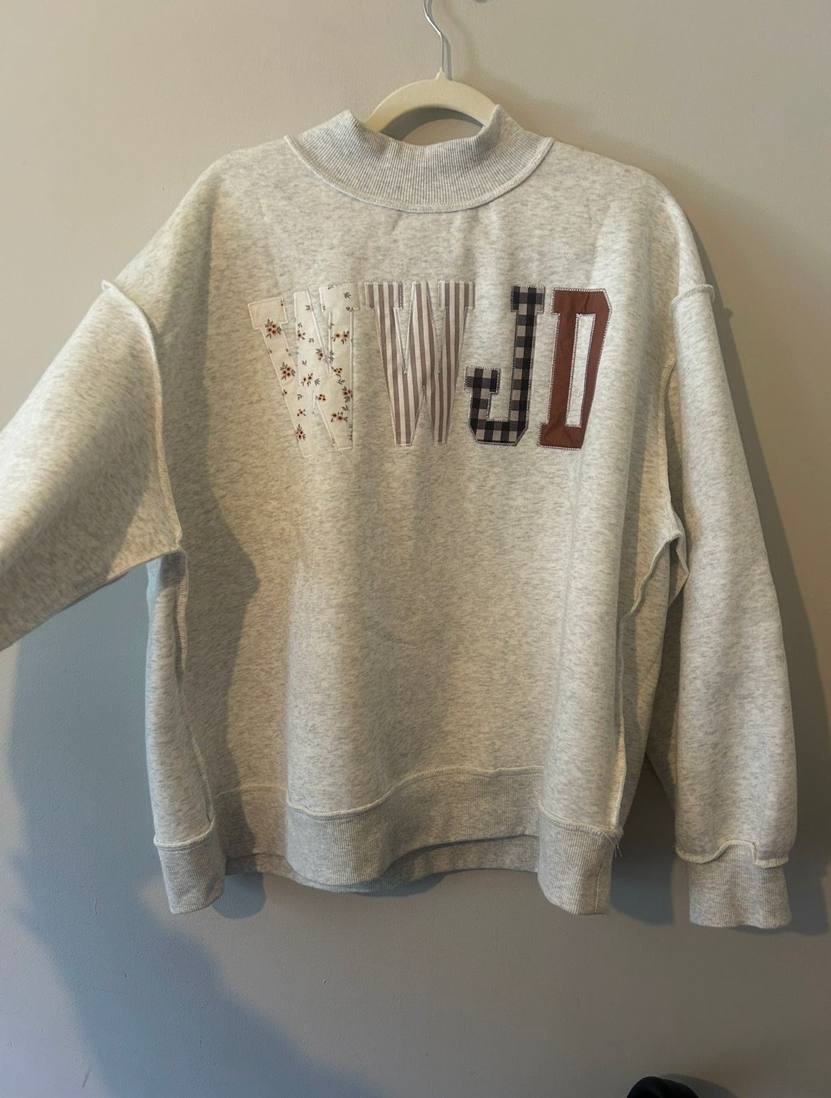 WWJD Embroidered Patchwork Sweatshirt